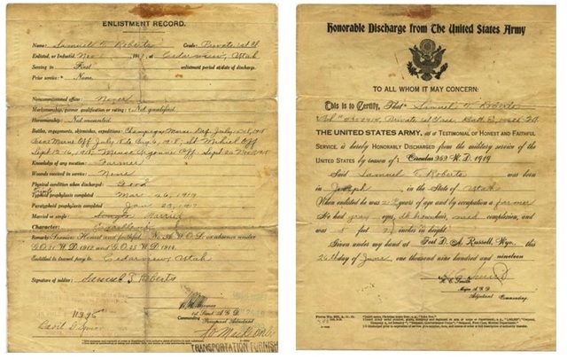Sam Roberts enlistment and discharge records
